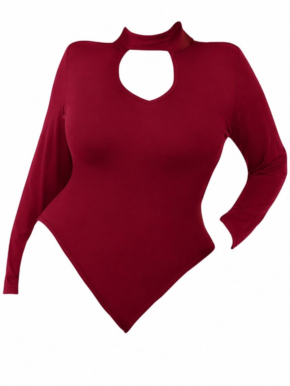 Red Long Sleeve Choker Neck Bodysuit